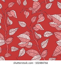 Red abstract seamless pattern with leaves