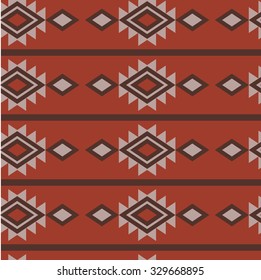 Red abstract seamless pattern with ornaments of indian rug. Decorative aztec ornamental background. Can be used for textile design, wallpaper, bag template, packaging.