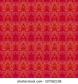 red abstract seamless texture with gold curling branches. Vector illustration