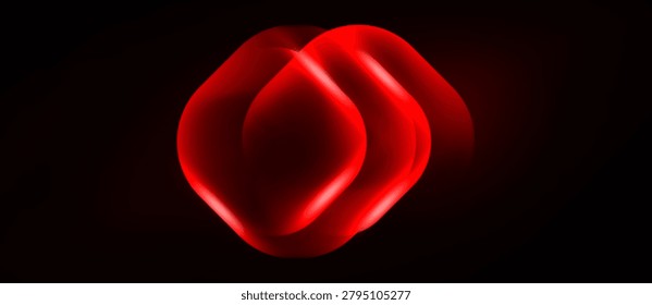 Red abstract shape resembling flower or heart. Soft gradients create luminous effect against dark background. Minimalist design.