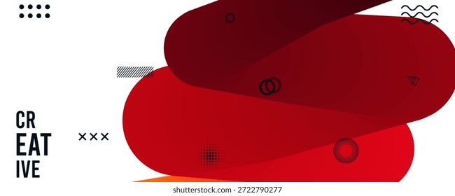 Formas abstractas rojas con texto creativo sobre fondo blanco