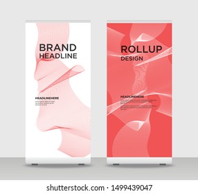 Red Abstract Shapes Modern Exhibition Advertising Trend Business Roll Up Banner Stand Poster Brochure flat design template creative concept. Red Roll Up EPS. Presentation Cover