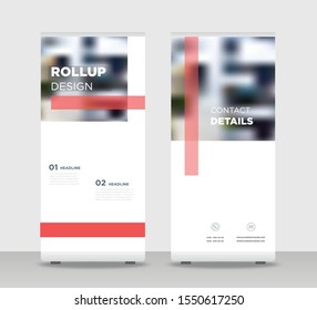 Red Abstract Shapes Modern Exhibition Advertising Trend Business Roll Up Banner Stand Poster Brochure flat design template creative concept. Red Roll Up EPS. Presentation Cover