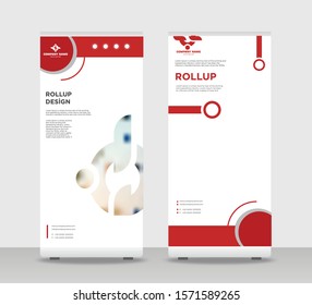 Red Abstract Shapes Modern Exhibition Advertising Trend Business Roll Up Banner Stand Poster Brochure flat design template creative concept. Red Roll Up EPS. Presentation