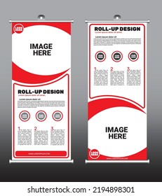 Red Abstract shapes Modern exibition Advertising Trend Business Roll up Banner Poster, Brochure flat design template concept, Small rollup banner, Modern colors, Vector illustration