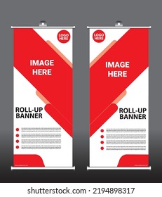 Red Abstract shapes Modern exibition Advertising Trend Business Roll up Banner Poster, Brochure flat design template concept, Small rollup banner, Modern colors, Vector illustration