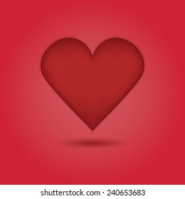 Red abstract single heart icon with drop shadow on red gradient background