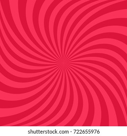 Red abstract spiral ray background - vector graphic design from swirling rays