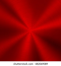 Red abstract technology background with polished, brushed circular metal texture, chrome, silver, steel, for design concepts, web, posters, wallpapers and prints. Vector illustration.