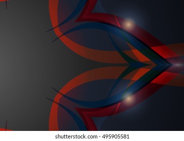 Red abstract template for card or banner. Metal Background with waves and reflections. Business background, silver, illustration. Illustration of abstract background with a metallic element