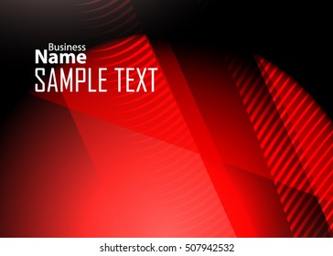 Red abstract template for card or banner. Metal Background with waves and reflections