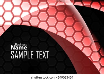 Red abstract template for card or banner. Metal Background with waves and reflections. Business background, Illustration of abstract background with a metallic element