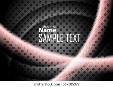 Red abstract template for card or banner. Metal Background with waves and reflections. Business background, Illustration of abstract background with a metallic element