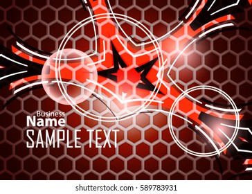 Red abstract template for card or banner. Metal Background with waves and reflections. Business background, silver, illustration. Illustration of abstract background with a metallic element