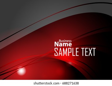 Red abstract template for card or banner. Metal Background with waves and reflections. Business background, silver, illustration. Illustration of abstract background with a metallic element