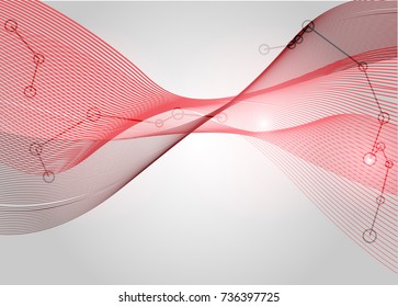 Red abstract template for card or banner. Metal Background with waves and reflections. Business background, silver, illustration. Illustration of abstract background with a metallic element
