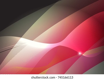 Red abstract template for card or banner. Metal Background with waves and reflections. Business background, silver, illustration. Illustration of abstract background with a metallic element