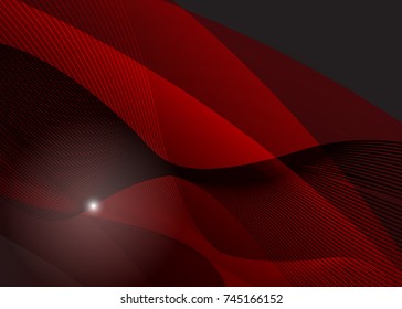 Red abstract template for card or banner. Metal Background with waves and reflections. Business background, silver, illustration. Illustration of abstract background with a metallic element