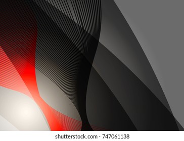 Red abstract template for card or banner. Metal Background with waves and reflections. Business background, silver, illustration. Illustration of abstract background with a metallic element