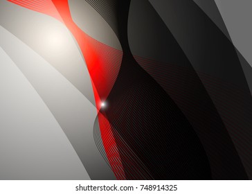 Red abstract template for card or banner. Metal Background with waves and reflections. Business background, silver, illustration. Illustration of abstract background with a metallic element