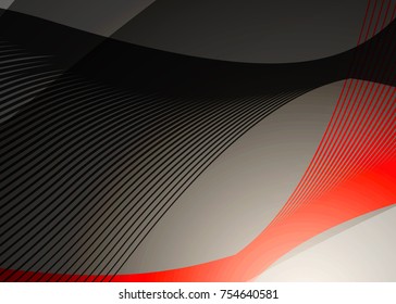 Red abstract template for card or banner. Metal Background with waves and reflections. Business background, silver, illustration. Illustration of abstract background with a metallic element