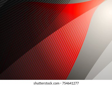 Red abstract template for card or banner. Metal Background with waves and reflections. Business background, silver, illustration. Illustration of abstract background with a metallic element