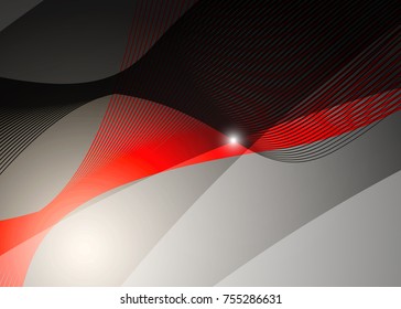 Red abstract template for card or banner. Metal Background with waves and reflections. Business background, silver, illustration. Illustration of abstract background with a metallic element