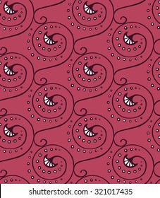 Red abstract tendrils and flowers, seamless pattern, vector design