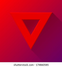 Red abstract triangle badge, button template with flat designed shadow and light background for internet sites, web user interfaces (UI), applications (apps) and presentations.