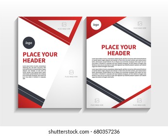 Red Abstract Triangle Theme with Image in Business Brochure Design Template Vector.  Book, Cover, Annual Report, Magazine, Poster, Corporate Presentation, Portfolio, Website