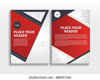 Red Abstract Triangle Theme with Image in Business Brochure Design Template Vector.  Book, Cover, Annual Report, Magazine, Poster, Corporate Presentation, Portfolio, Website