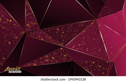 Red abstract triangles background. luxury golden line with red Template Vector illustration.