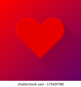 Red abstract Valentine's heart sign, blank button template with flat designed shadow and light background for internet sites, web user interfaces (ui) and applications (apps). Vector illustration.