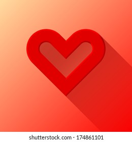 Red abstract Valentine's heart sign, blank button template with flat designed shadow and light background for internet sites, web user interfaces (ui) and applications (apps). Vector illustration.