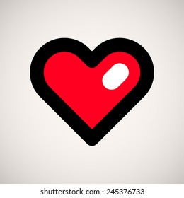 Red abstract Valentine's heart sign, blank button template with light background for internet sites, web user interfaces, UI and applications, apps. Flat design. Vector illustration.