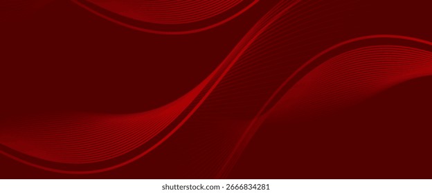 Fundo de vetor abstrato vermelho com linhas curvas fluindo e efeito gradiente, perfeito para projetos modernos, tecnologia, negócios, ou apresentações elegantes.