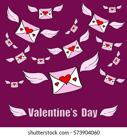 red abstract vector card with valentines on Valentine's Day