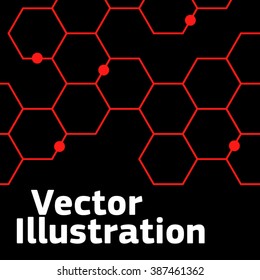Red abstract vector honey background - vector illustration. pattern hexagons grey with structure of honeycomb and space to write your own text. Template with place for logo or business card