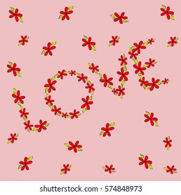 red abstract vector illustration with flowers on love