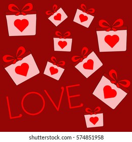 Red abstract vector illustration with gifts on love