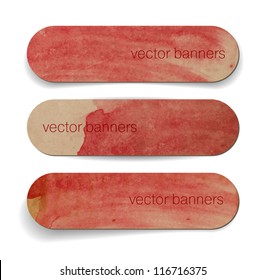 Red abstract vintage old paper banners / stickers / badges with hand painted brush strokes background