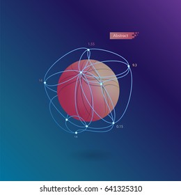 red abstract volumetric sphere in a blue grid on a dark blue background