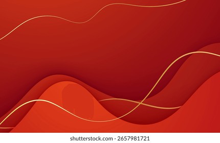 Red abstract wave background with flowing lines and modern vector design