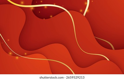 Red abstract wave background with flowing lines and modern vector design