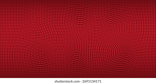 Red Abstract Wavy Dotted Background with 3D Digital Grid Effect