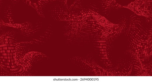 Red Abstract Wavy Dotted Background with 3D Digital Grid Effect