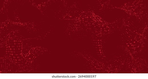 Plano de fundo ondulado pontilhado abstrato vermelho com efeito de grade digital 3D