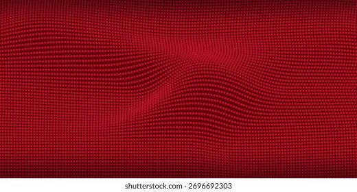 Red Abstract Wavy Dotted Background with 3D Digital Grid Effect