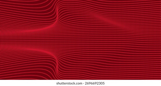 Plano de fundo ondulado pontilhado abstrato vermelho com efeito de grade digital 3D