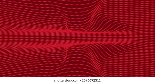 Red Abstract Wavy Dotted Background with 3D Digital Grid Effect